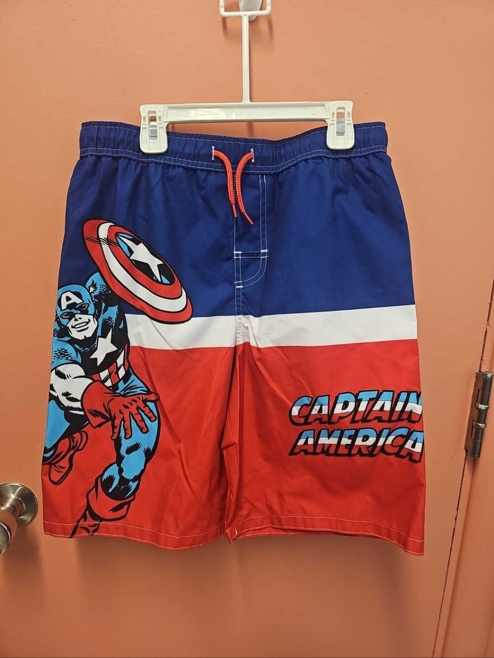NWT Marvel Comics Boys Size 14/16 Captain America Swim Trunks Board Shorts